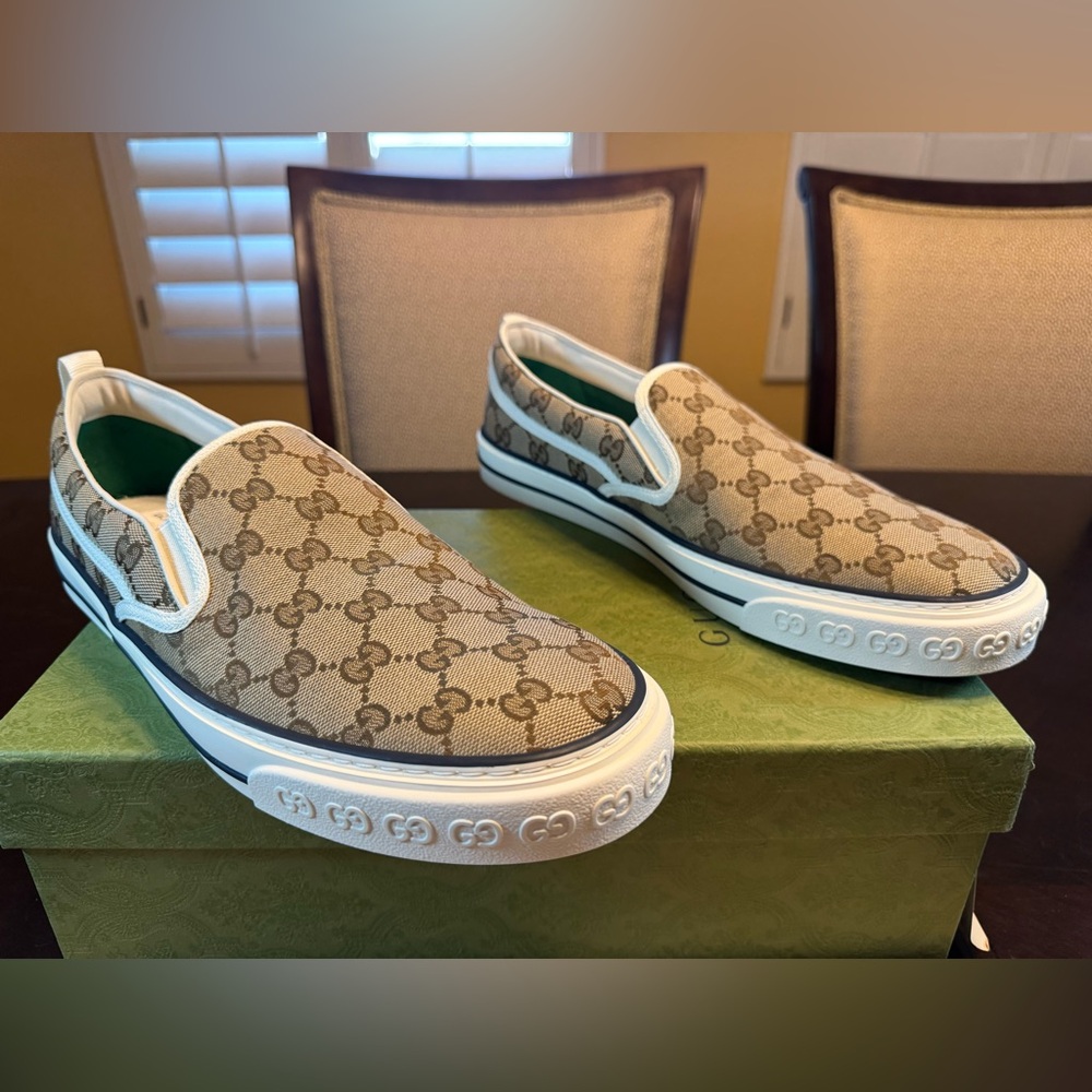 New Gucci GG Supreme Logo Tennis 1977 Slip On Sneaker Shoes Size UK 12.5 / US 13 - Picture 2 of 16
